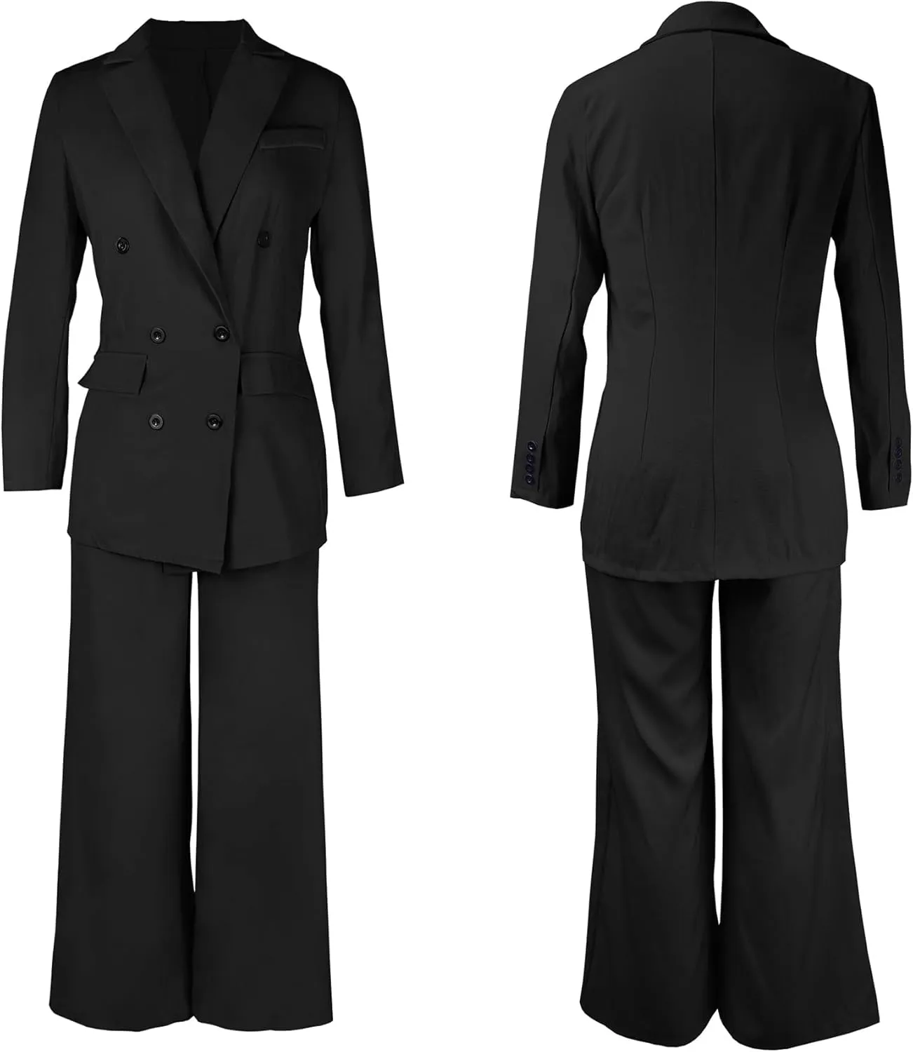 Vakkest Pant Suits for Women Dressy 2 Piece Outfit Business Casual Blazer Jackets and Wide Leg Work Office Slacks Set