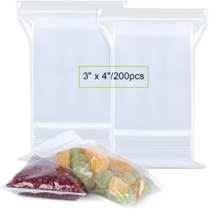 Valchoose Premium 3 X 4 in Heavy-Duty Small Poly Zipper Bags, Resealable Thick Small Plastic Bags Clear, Food Grade Safe LDPE for Jewelry Ring Coins Beads Pill Travel Business (200pcs 2Mil)
