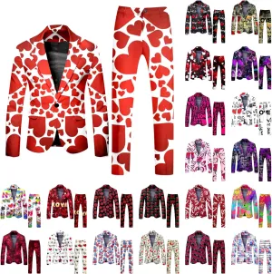Valentine's Day Suit for Men Heart Printing 2 Piece One Button Peak Lapel Suit Jacket Wedding Prom Dress Outfit