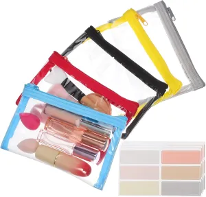 VALICLUD 5PCS Clear Organizer Makeup Bags Mini Cosmetic Bag Transparent Toiletry Bag Clear Pencil Pouch Sundries Bag with Label Stickers for Essentials