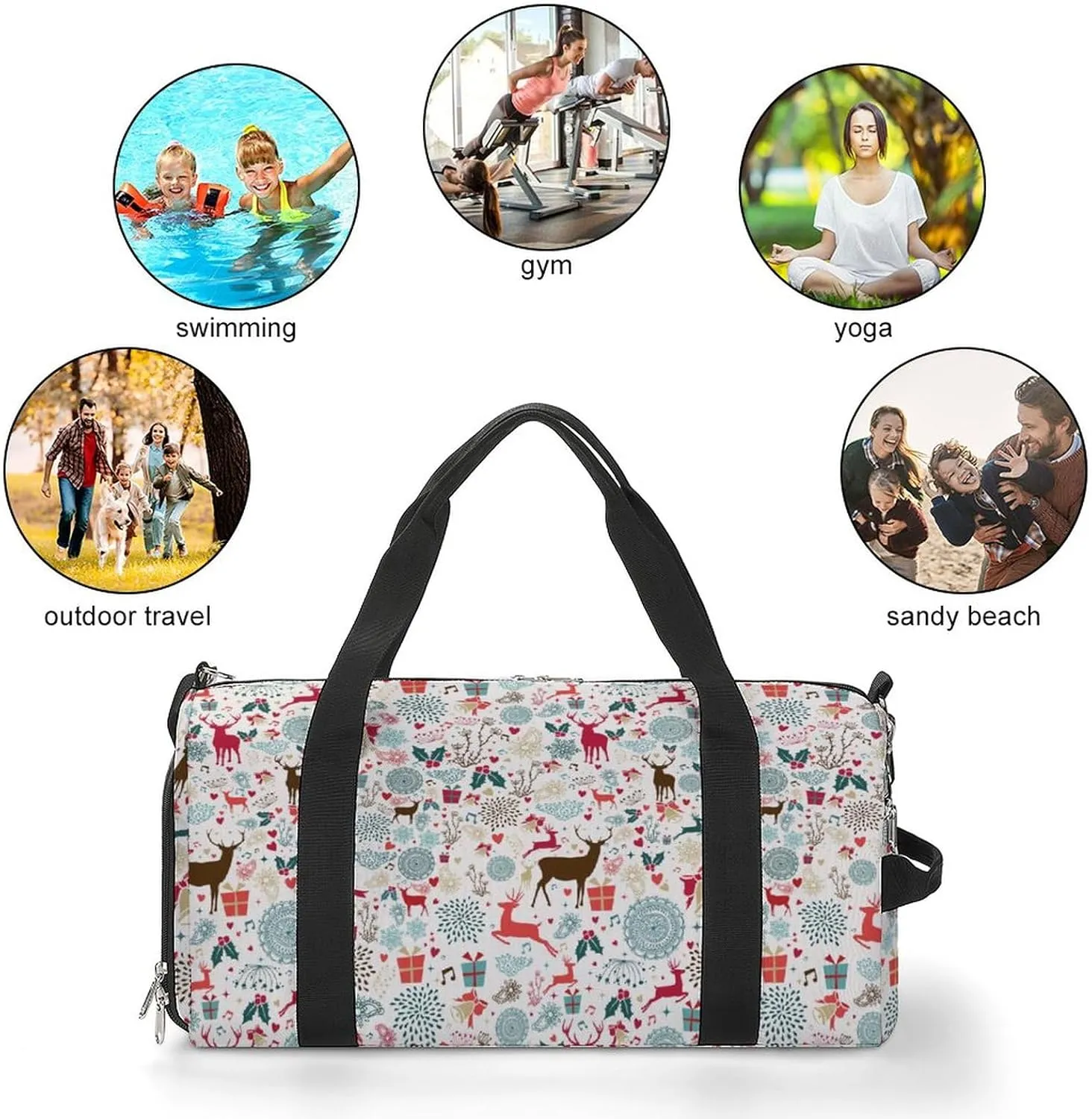 Variety of Deer Sports Tote Gym Bag for Women Men, Overnight Bag with Shoe Compartment Water Resistant