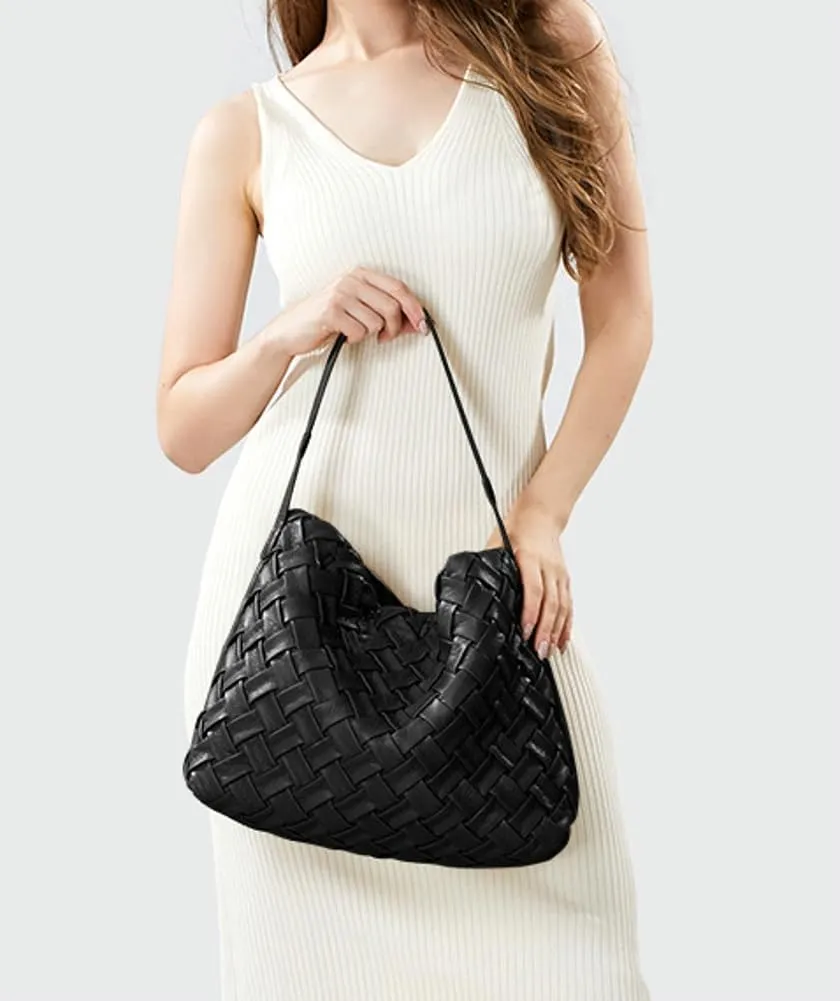 Vegan Leather Woven Bags for Women Large Fashion Tote Handbag Shoulder Purses Handmade Crossbody Bags with Coin Purse