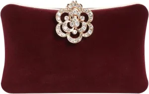 Velvet Evening Bags For Women With Flower Closure Rhinestone Crystal Embellished Clutch Purse For Party Wedding