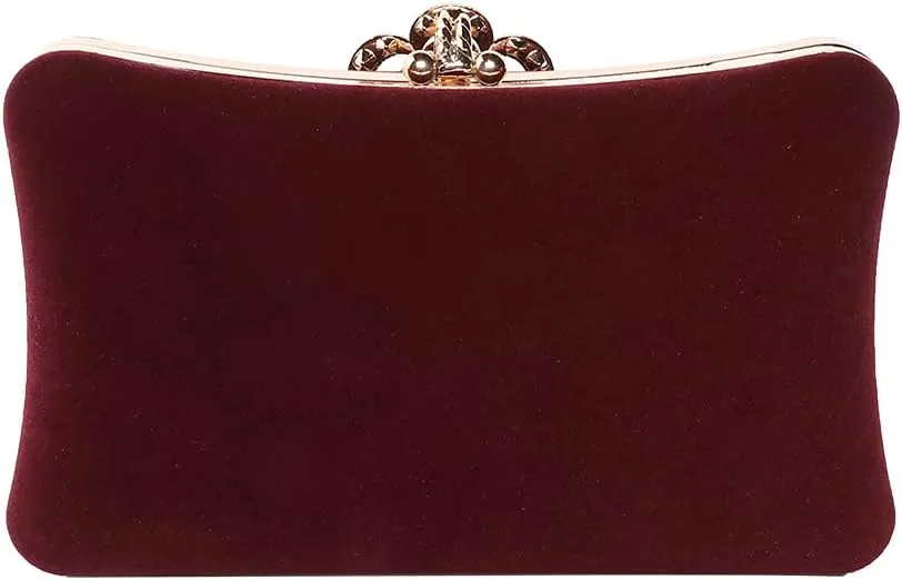 Velvet Evening Bags For Women With Flower Closure Rhinestone Crystal Embellished Clutch Purse For Party Wedding