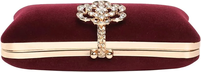 Velvet Evening Bags For Women With Flower Closure Rhinestone Crystal Embellished Clutch Purse For Party Wedding