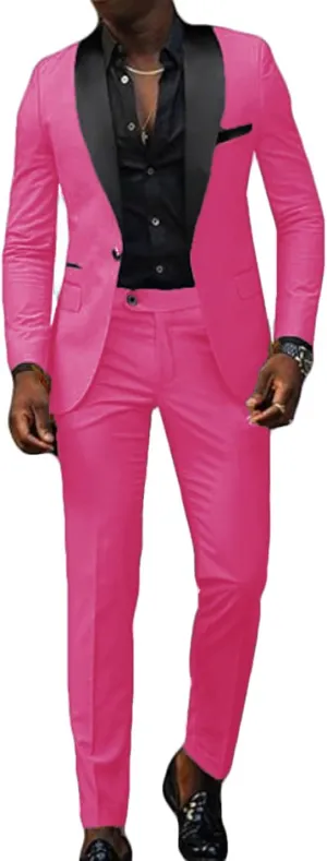 VENNYNG Men's Slim Fit Suit 2 Piece Wedding Prom Party Suit for Men Slim Dress Blazers Jacket Suit Coat Pants Trousers
