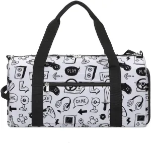 Video Game Hand Drawn Sports Tote Gym Bag for Women Men, Overnight Bag with Shoe Compartment Water Resistant