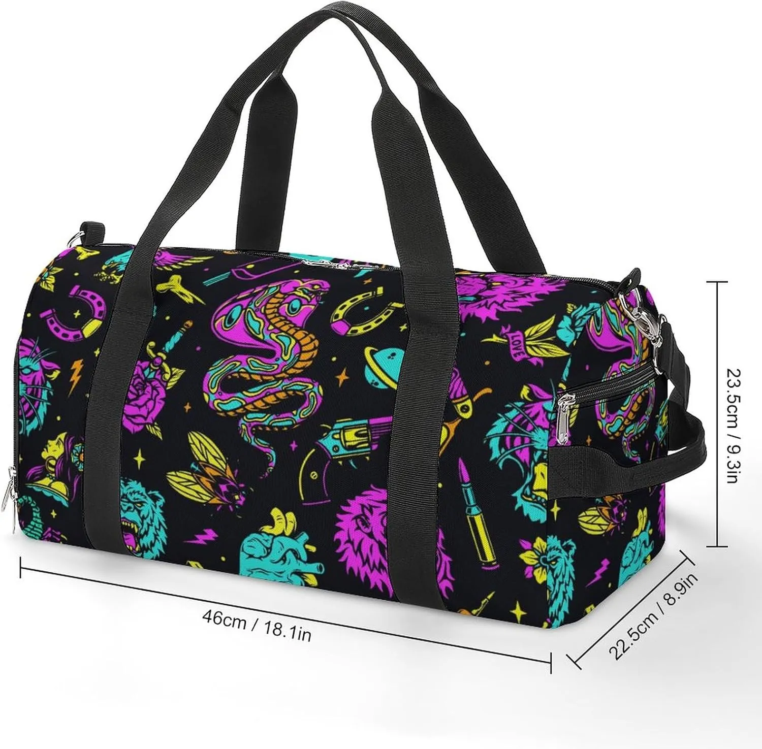Vintage Black Sports Tote Gym Bag for Women Men, Overnight Bag with Shoe Compartment Water Resistant