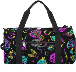Vintage Black Sports Tote Gym Bag for Women Men, Overnight Bag with Shoe Compartment Water Resistant