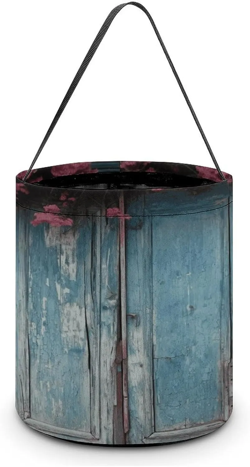 Vintage Blue Wood Halloween Tote Candy Bag Candy Basket Candy Bucket Gift Bag for Halloween Party