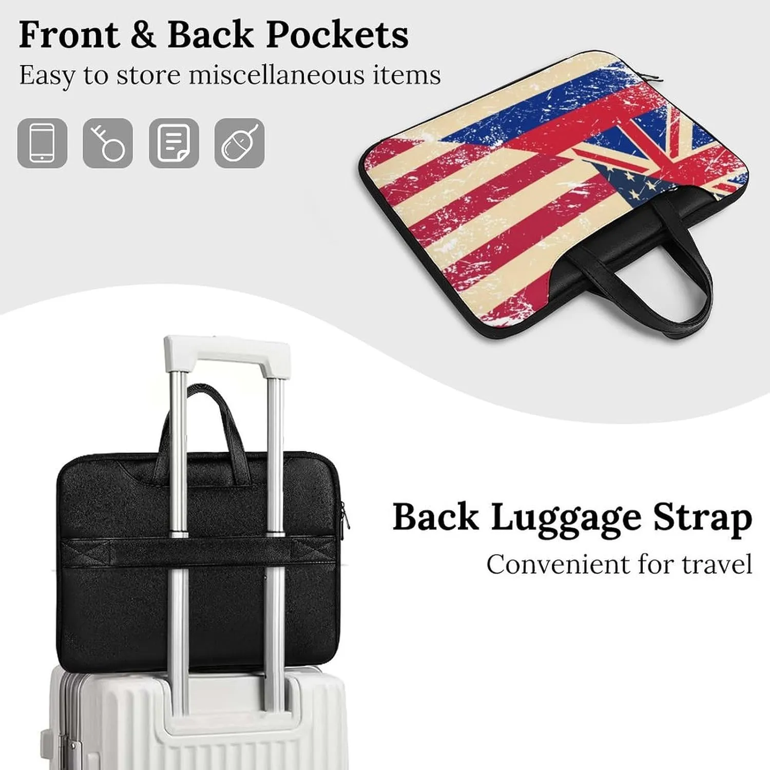 Vintage U.S.A And Hawaii State Flag Leather Bag Laptop Case Slim Water Resistant Computer Bags with Handle Briefcase for Work