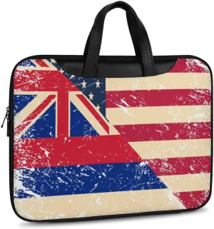 Vintage U.S.A And Hawaii State Flag Leather Bag Laptop Case Slim Water Resistant Computer Bags with Handle Briefcase for Work