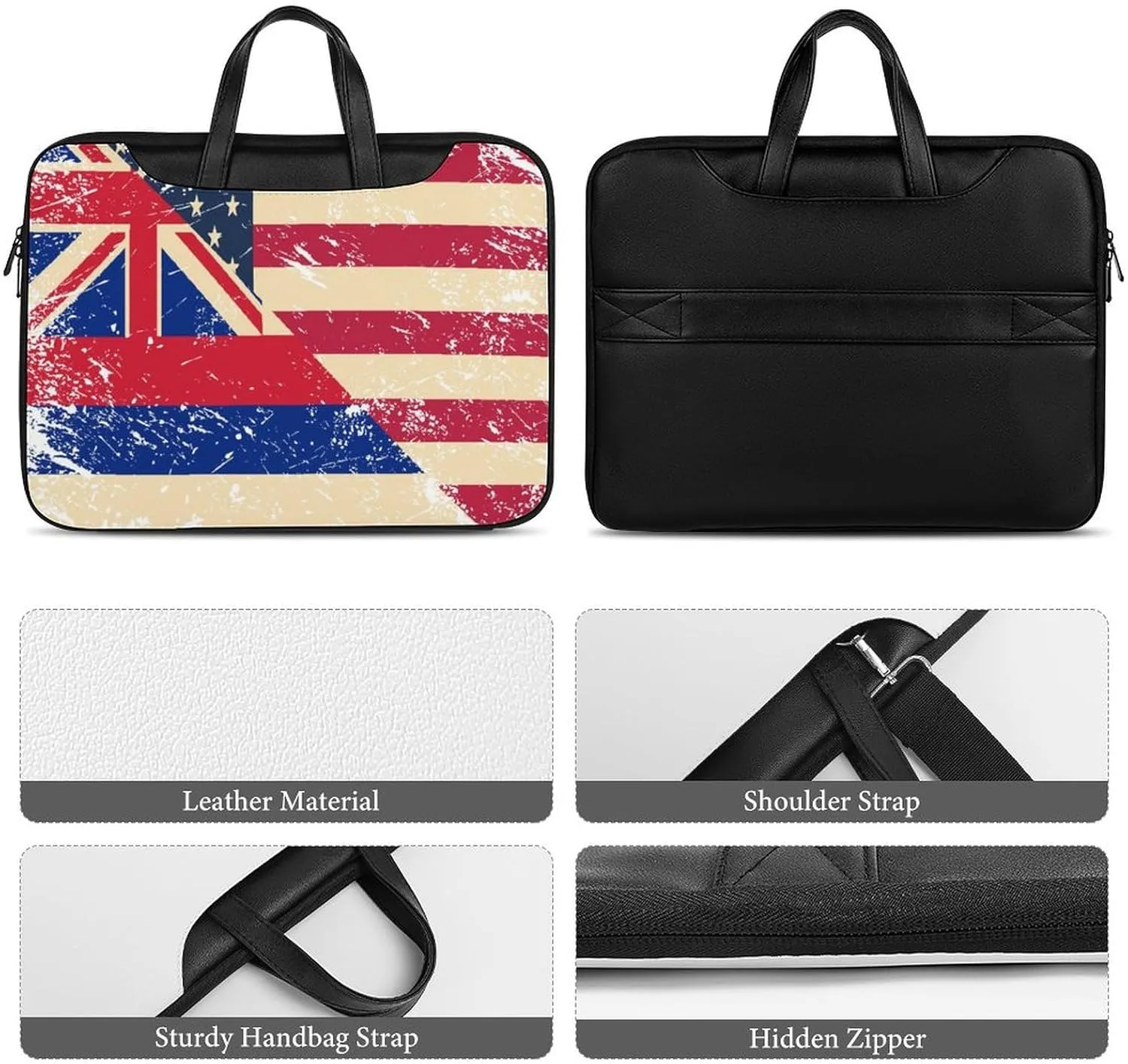 Vintage U.S.A And Hawaii State Flag Leather Bag Laptop Case Slim Water Resistant Computer Bags with Handle Briefcase for Work
