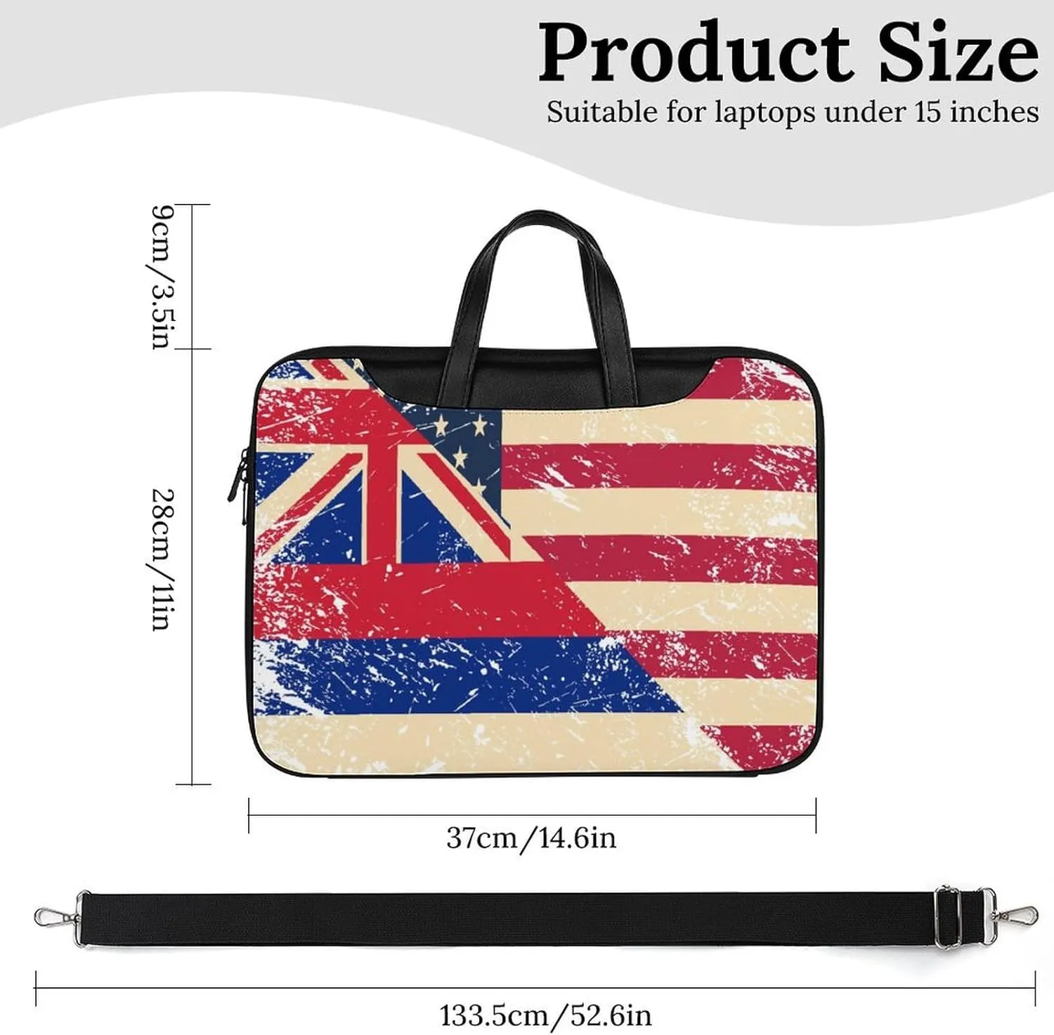 Vintage U.S.A And Hawaii State Flag Leather Bag Laptop Case Slim Water Resistant Computer Bags with Handle Briefcase for Work