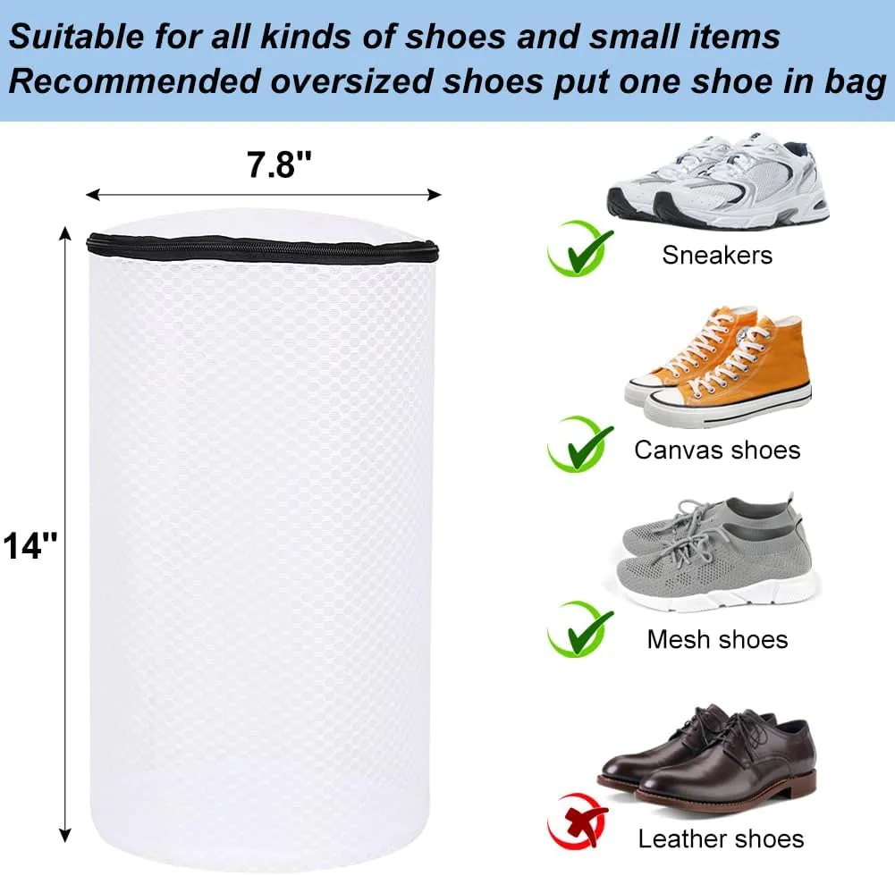 Vivifying Shoe Washing Machine Bag, 2PCS Honeycomb Mesh Laundry Bag with Auto Lock Zipper for Sneakers, Running Shoes, Sock, Bras, Delicates and Toys(7.8 x 7.8 x 14Inches)