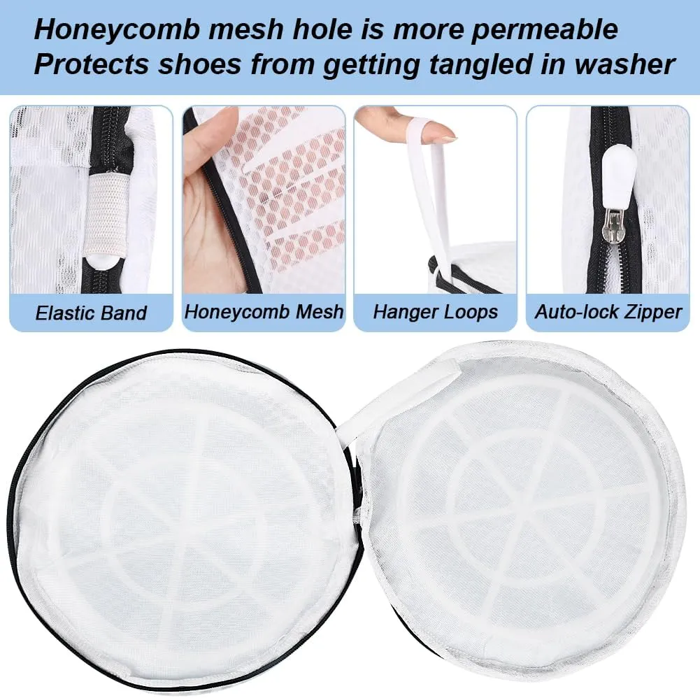 Vivifying Shoe Washing Machine Bag, 2PCS Honeycomb Mesh Laundry Bag with Auto Lock Zipper for Sneakers, Running Shoes, Sock, Bras, Delicates and Toys(7.8 x 7.8 x 14Inches)