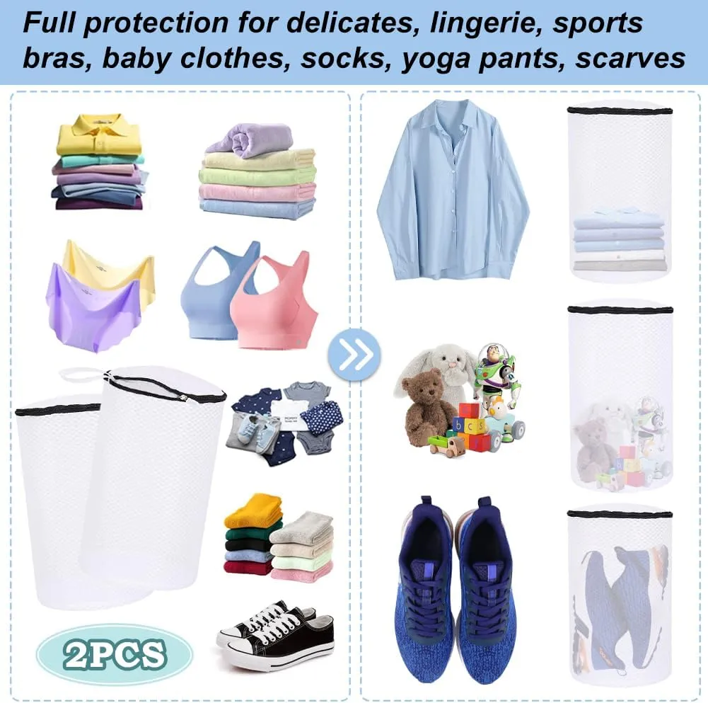 Vivifying Shoe Washing Machine Bag, 2PCS Honeycomb Mesh Laundry Bag with Auto Lock Zipper for Sneakers, Running Shoes, Sock, Bras, Delicates and Toys(7.8 x 7.8 x 14Inches)
