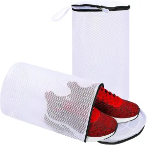 Vivifying Shoe Washing Machine Bag, 2PCS Honeycomb Mesh Laundry Bag with Auto Lock Zipper for Sneakers, Running Shoes, Sock, Bras, Delicates and Toys(7.8 x 7.8 x 14Inches)