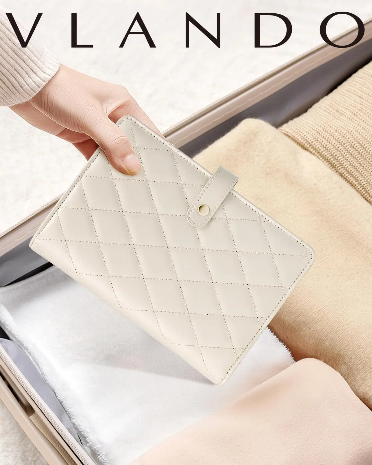 Vlando Teacher Gifts for Women,Travel Jewelry Organizer Case,Jewelry Storage Book Ring Binder with Clear Zipper Velvet Jewelry Pouches Bags for Rings,Necklace,Earrings-Cream White