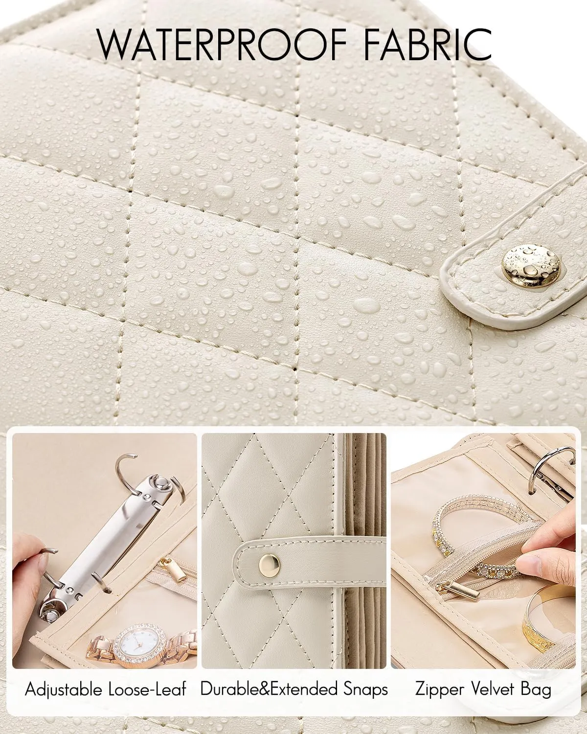 Vlando Teacher Gifts for Women,Travel Jewelry Organizer Case,Jewelry Storage Book Ring Binder with Clear Zipper Velvet Jewelry Pouches Bags for Rings,Necklace,Earrings-Cream White