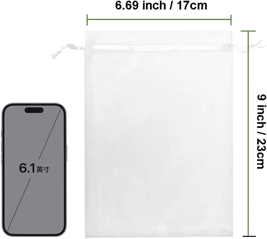 Volanic 50PCS 6X9 Inch (17X23 CM) Sheer Drawstring Organza Gift Bag for Jewelry Party Wedding Favor Candy Mini Bottle Samples Display