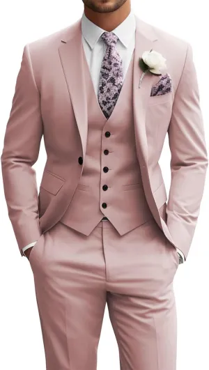 Wangyue Men's Suit Slim Fit 3 Piece Suit Men Wedding One Button Groomsmen Suits Formal Prom Jacket Blazers Vest Pants