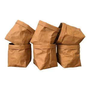 Washable Kraft Paper Storage Baskets, Set of 6, Eco-Friendly Containers for Home Organization, Handmade