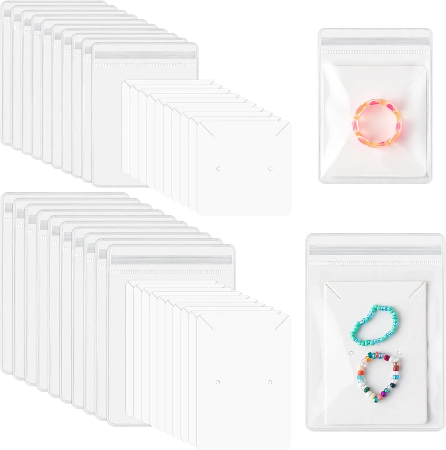 WATINC PVC Jewelry Pouches Bags - 100PCS Plastic Earrings Rings Storage Bags Card Set, Small Clear Jewelry Zipper Bag Packaging Bulk, Necklace Bracelet Display Holders Packing for Women Girl Traveling