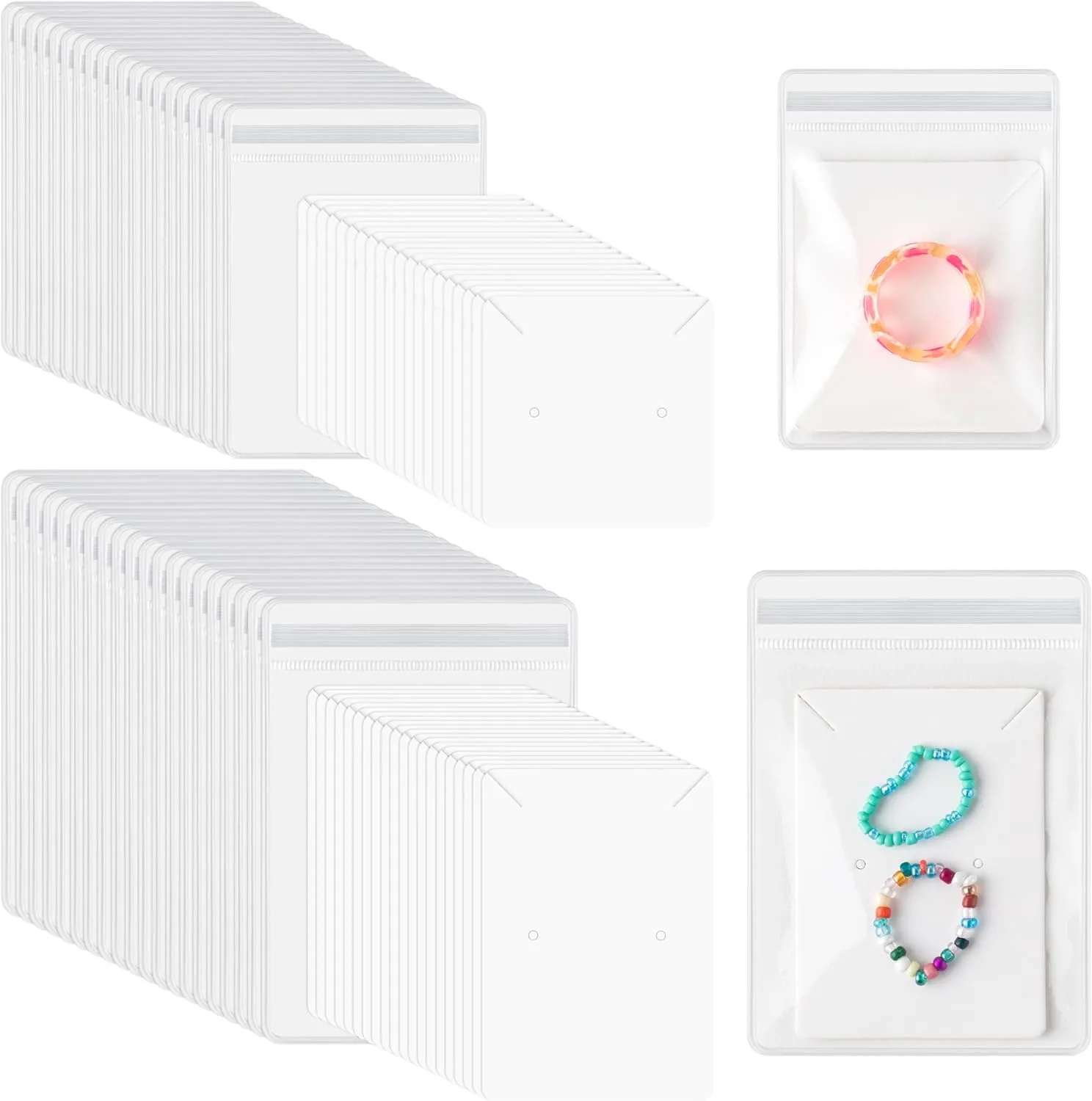 WATINC PVC Jewelry Pouches Bags - 200PCS Plastic Earrings Rings Storage Bags Card Set, Small Clear Jewelry Zipper Bag Packaging Bulk, Necklace Bracelet Display Holders Packing for Women Girl Traveling