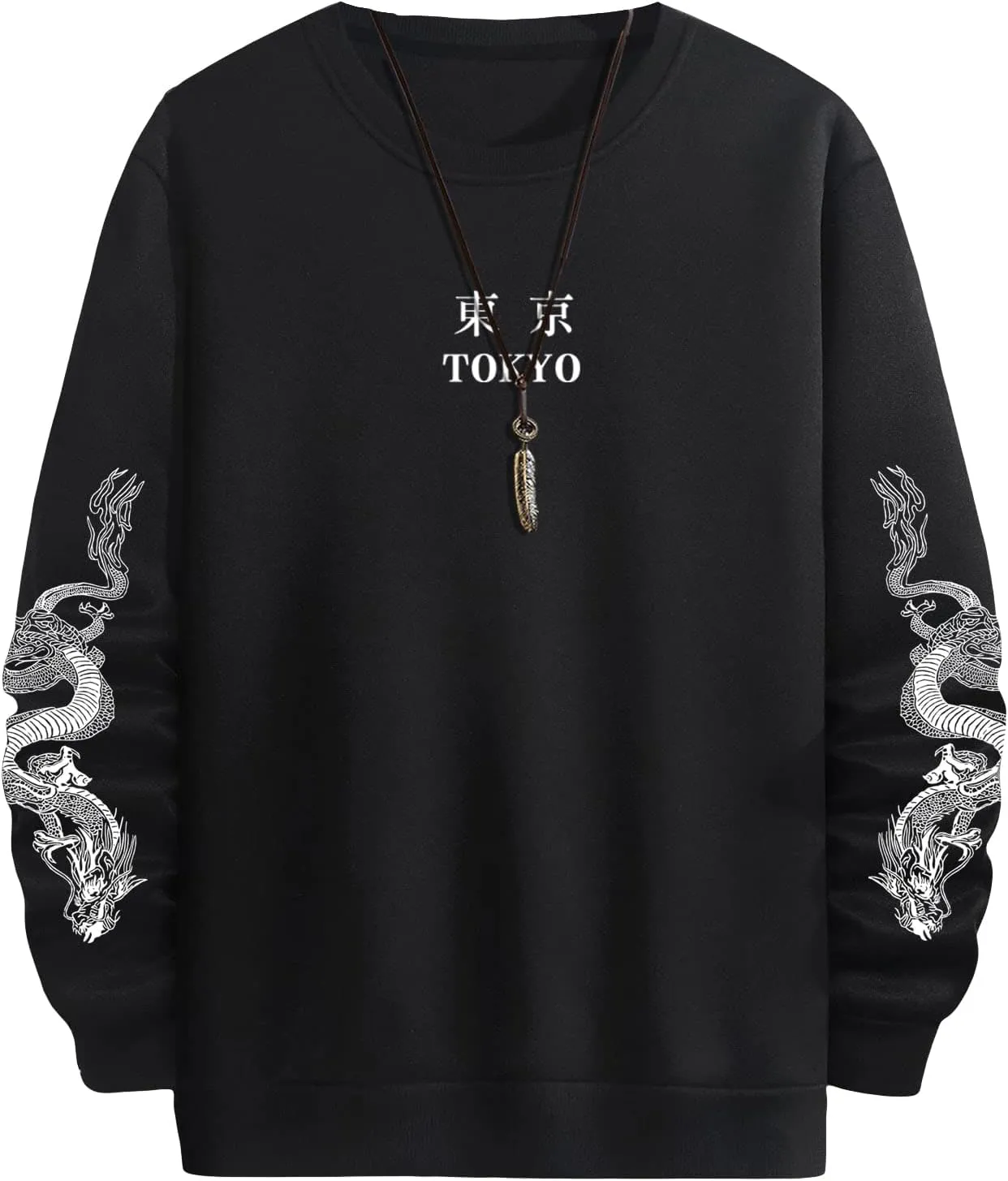 WDIRARA Men's Dragon Letter Graphic Print Sweatshirt Long Sleeve Round Neck Tops Casual Pullovers