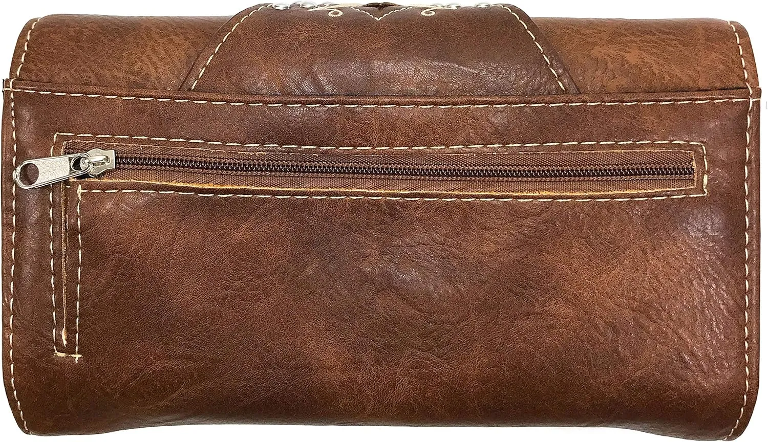 Western Gleaming Buckle Floral Cowgirl Women Crossbody Wrist Trifold Wallet (Brown)