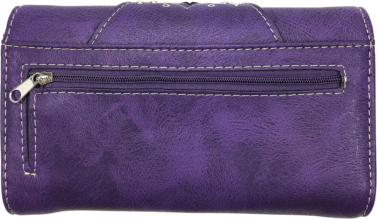 Western Gleaming Buckle Floral Cowgirl Women Crossbody Wrist Trifold Wallet (Purple)