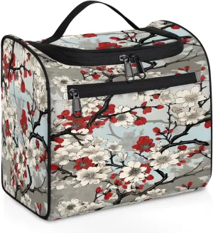 White Cherry Blossom Hanging Toiletry Bag for Women Men Large Capacity Makeup Bag Waterproof Cosmetic Bag Portable Travel Makeup Organizer with Multi Compartments
