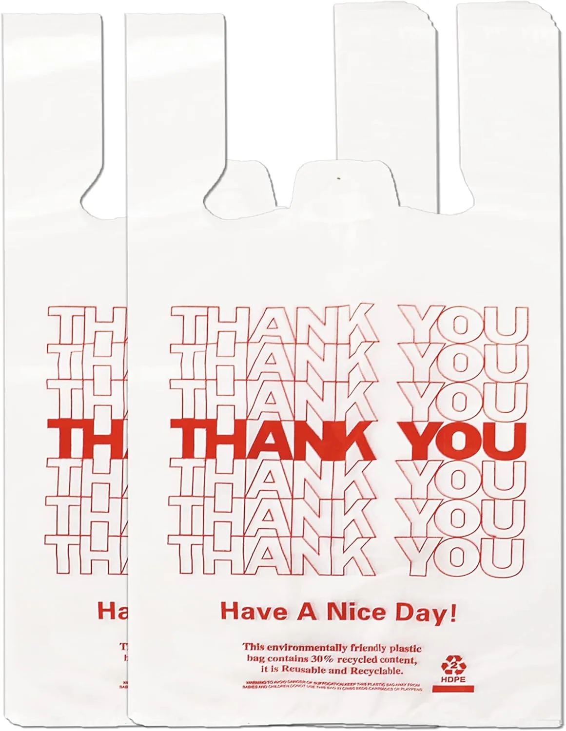 White Thank you T shirt bag, Grocery shopping bag Reusable and Disposable Supermarket Bag 11''x6''x21'' 100PCS