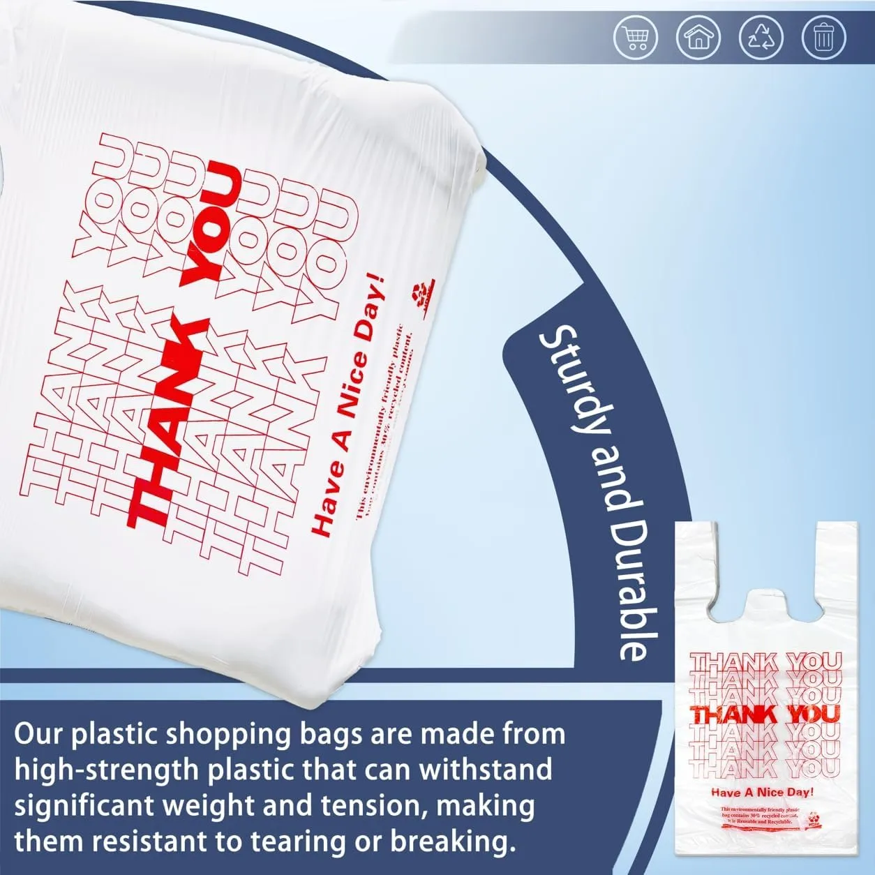 White Thank you T shirt bag, Grocery shopping bag Reusable and Disposable Supermarket Bag 11''x6''x21'' 100PCS