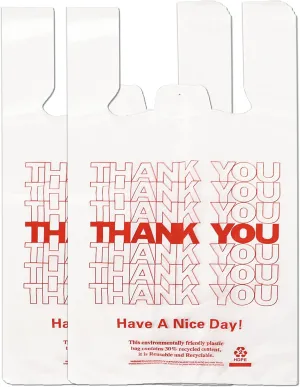 White Thank you T shirt bag, Grocery shopping bag Reusable and Disposable Supermarket Bag 11''x6''x21'' 100PCS