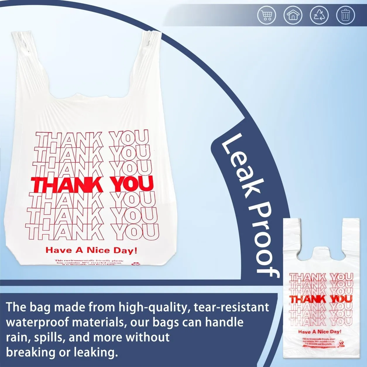 White Thank you T shirt bag, Grocery shopping bag Reusable and Disposable Supermarket Bag 11''x6''x21'' 100PCS