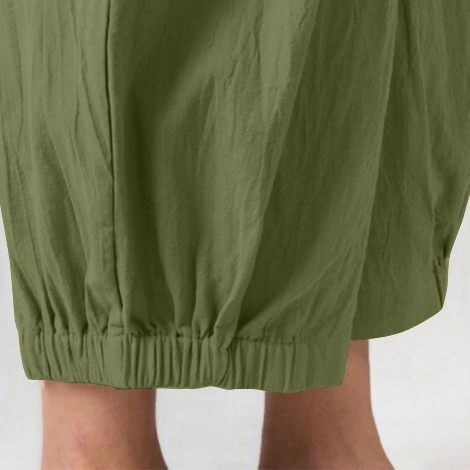 Wide Leg Lounge Pants for Women High Waist Cotton Linen Cropped Pant Dressy Casual Summer Trousers with Pockets