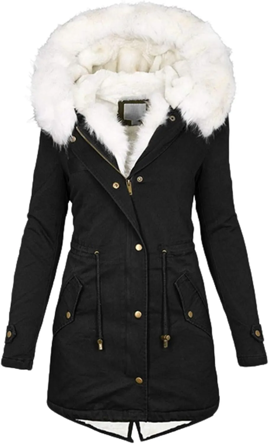 Winter Parka Coat for Women Faux Fur Hooded Thicken Warm Fleece Cotton Coat Padded Outwear ladys wool cap Long Jackets