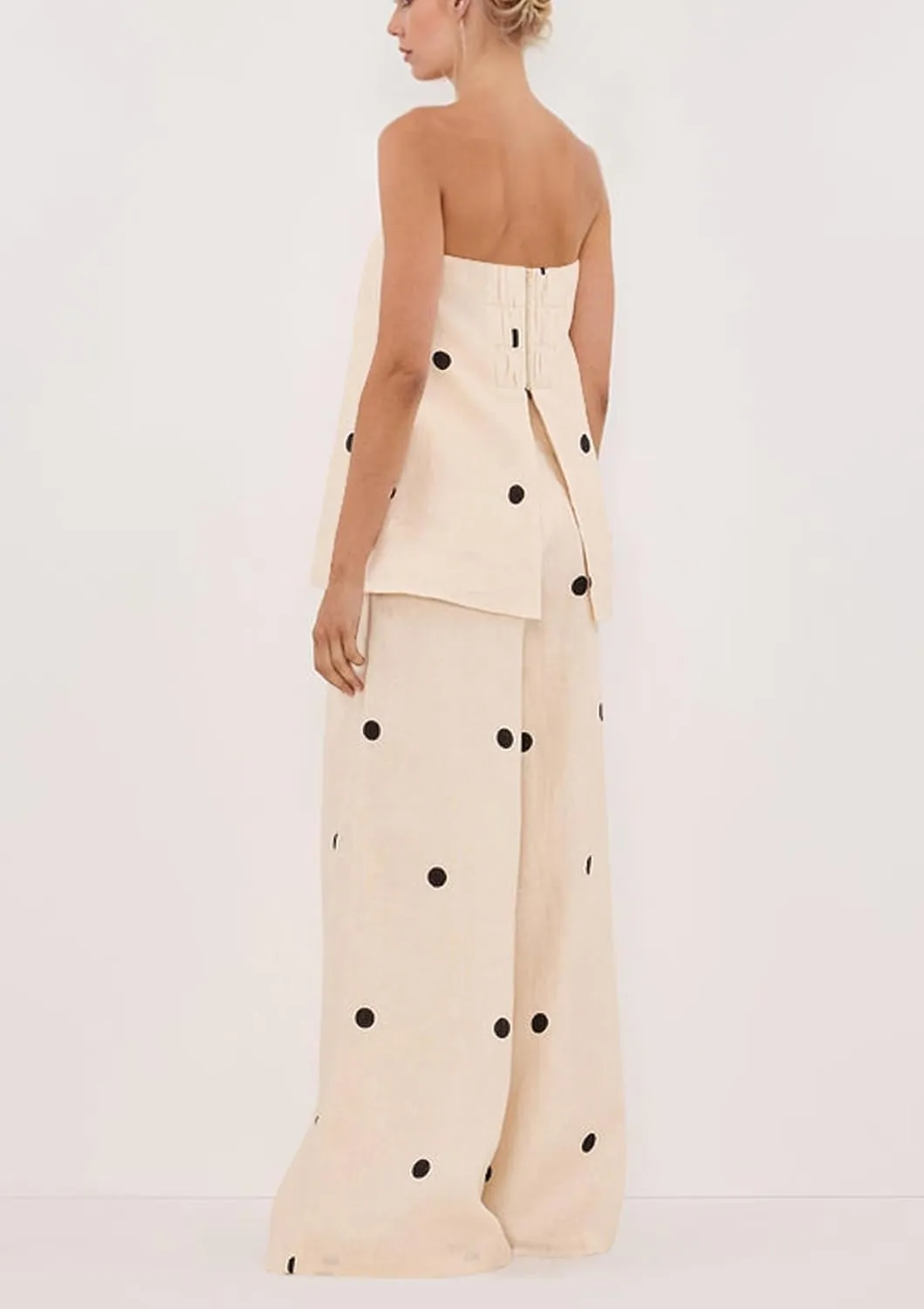 Women 2 Piece Polka Dot Tube Top Set Strapless Bandeau Blouse Wide Leg Spot Print Pants Outfits Summer Lounge Sets