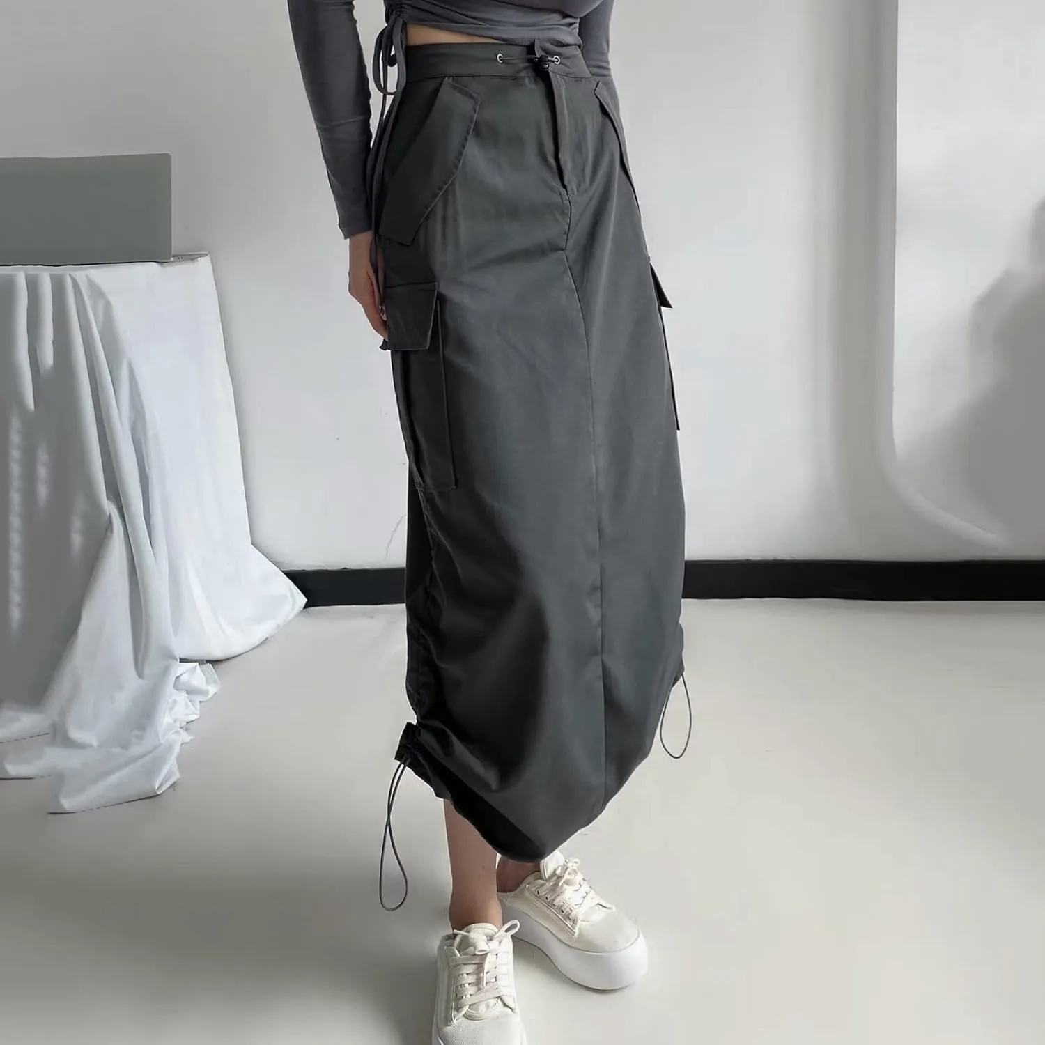 Women Cargo Midi Denim Skirt High Waisted Skirts Denim Skirt with Pocket Spring Dresses Pencil Skirts for Women's