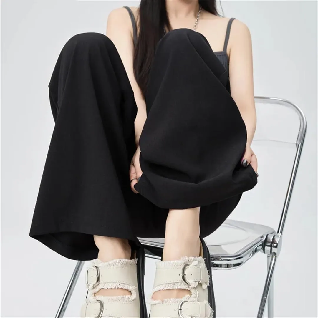 Women Casual High Waist Long Pants Loose Pockets Straight Trousers