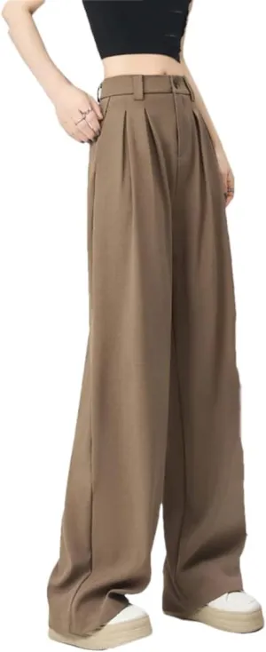 Women Casual High Waist Long Pants Loose Pockets Straight Trousers