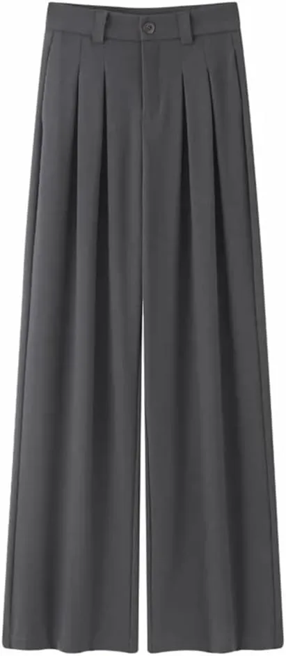 Women Casual High Waist Long Pants Loose Pockets Straight Trousers