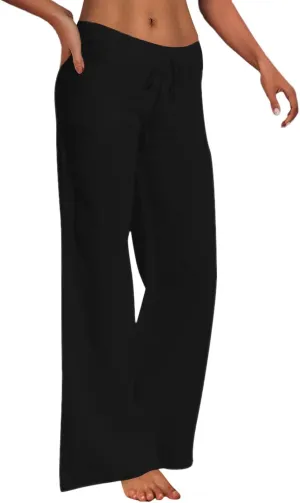 Women Cotton Linen Summer Y2K Fashion Palazzo Lounge Pants High Waist Straight Slim-Fit Trousers Vacation