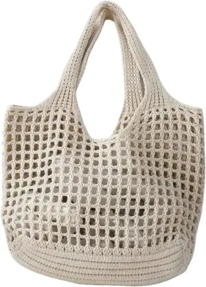 Women Crochet Tote Bag Hollow Beach Bags Large Capacity Knitted Bag Simple Casual Woven Shopping Bags