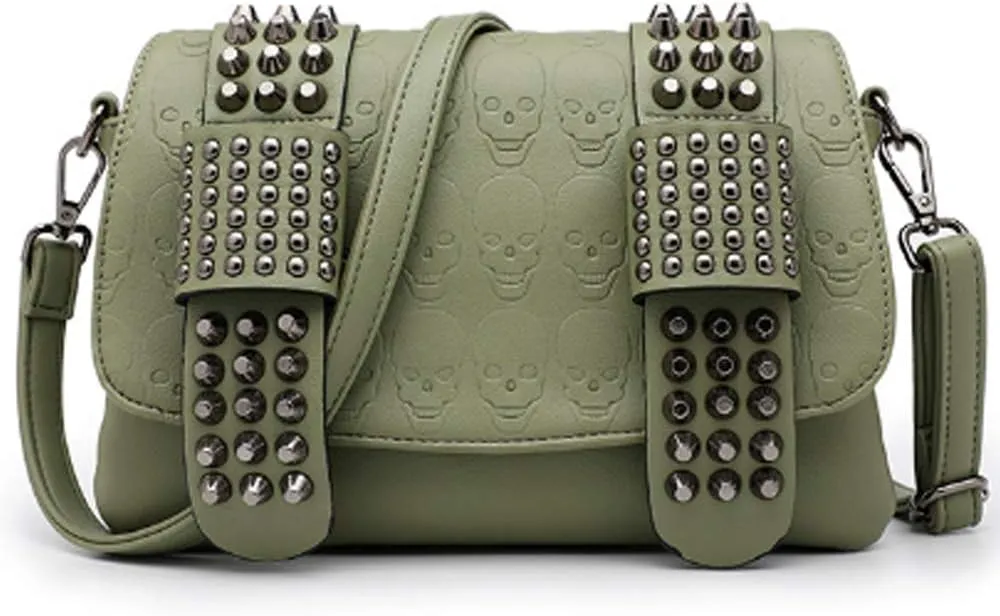 Women Crossbody Bags Studded Skull Shoulder Bags Vintage Clutch Purse Shoulder Bag for Ladies