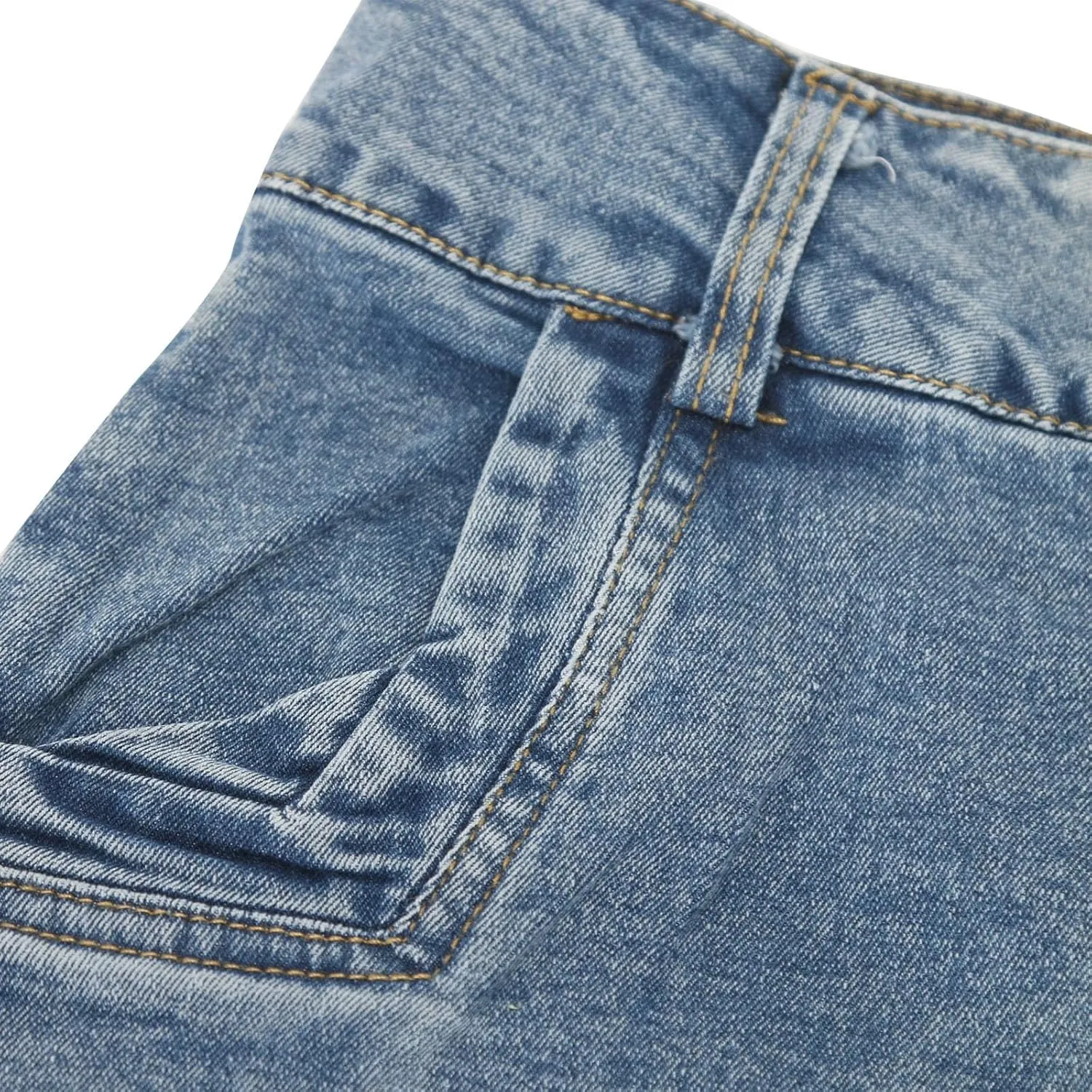 Women Denim Ripped Destroyed Irregular Skirt, Bodycon Streetwear Jean Midi Skirts, High Waist Button Pencil Skirt
