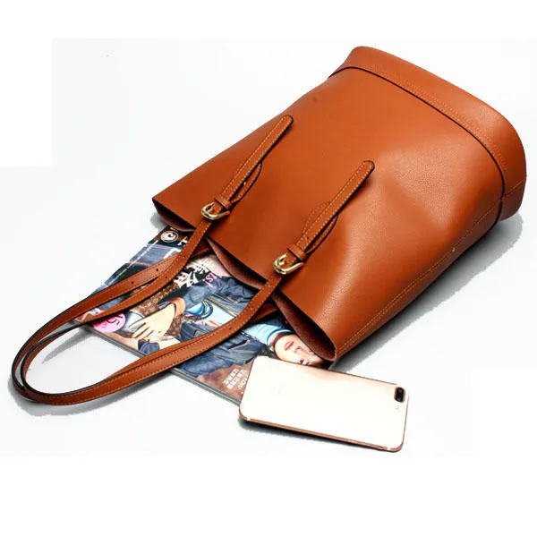 Women Genuine Leather Handbag High End Tote Bag Bucket