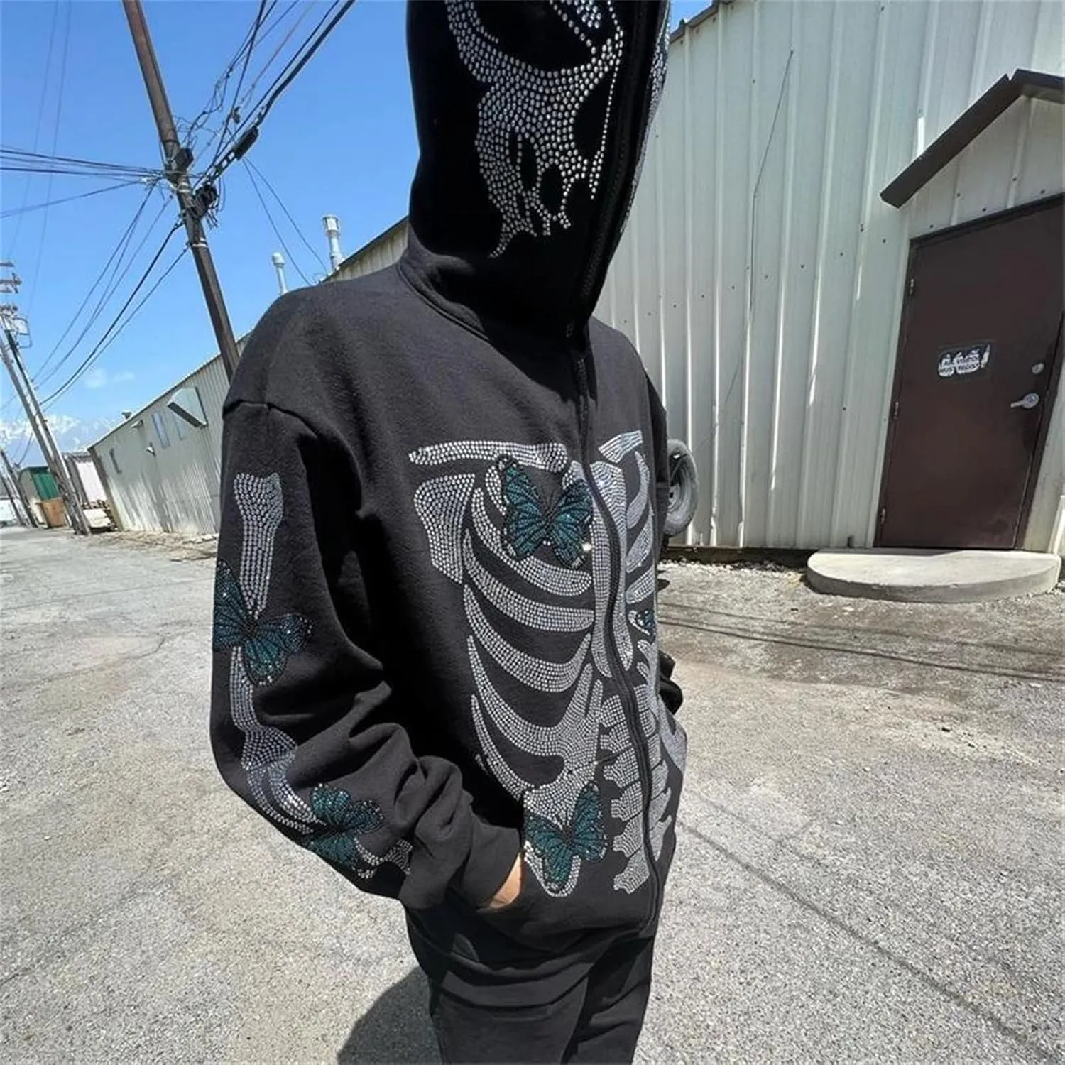 Women Grunge Zip Up Hoodies Gothic Punk Long Sleeve Printed Hooded Jackets Y2k 90s Streetwear Oversized Sweatshirts